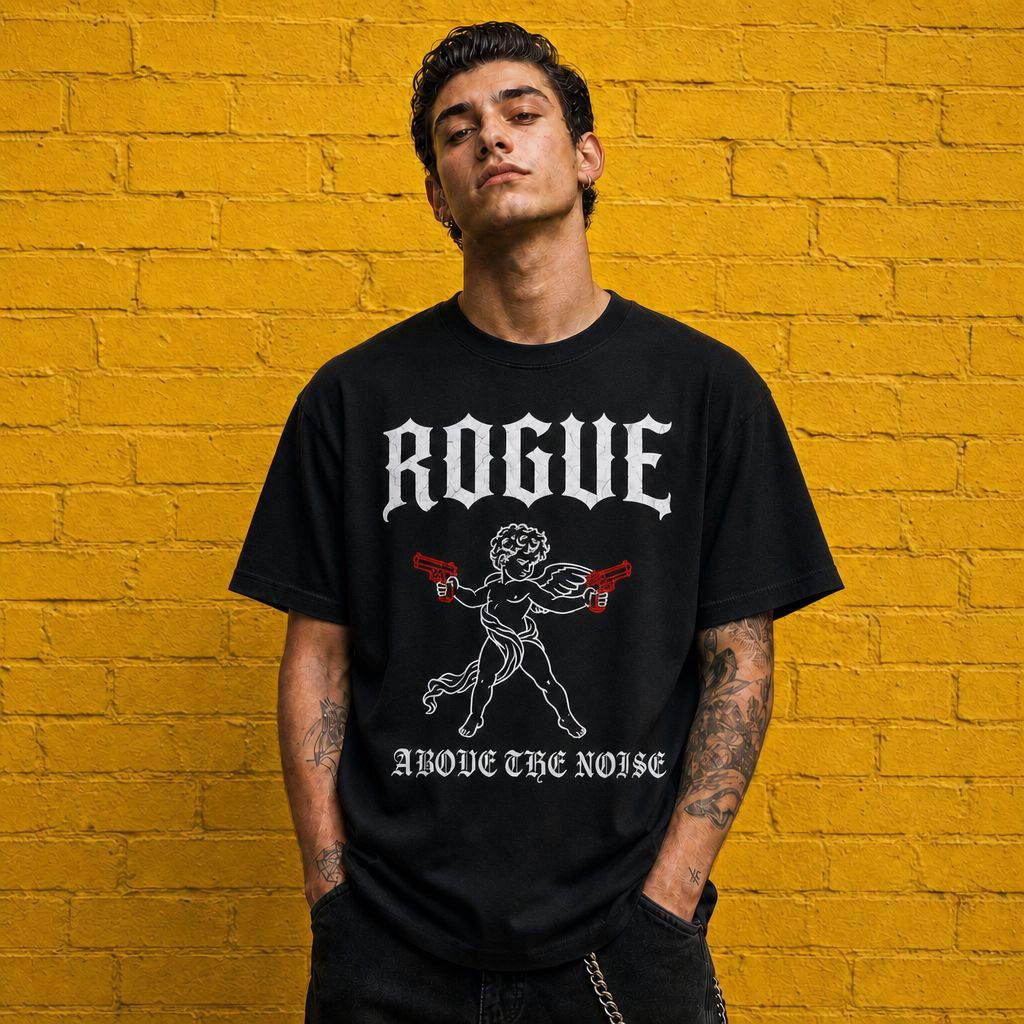 Rogue Cherub Graphic Tee — "Above The Noise" Vintage Rock Shirt