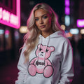 Sad Rogue Bear Pink Hoodie: US Cotton, Relaxed Fit, Soft Melancholy Design