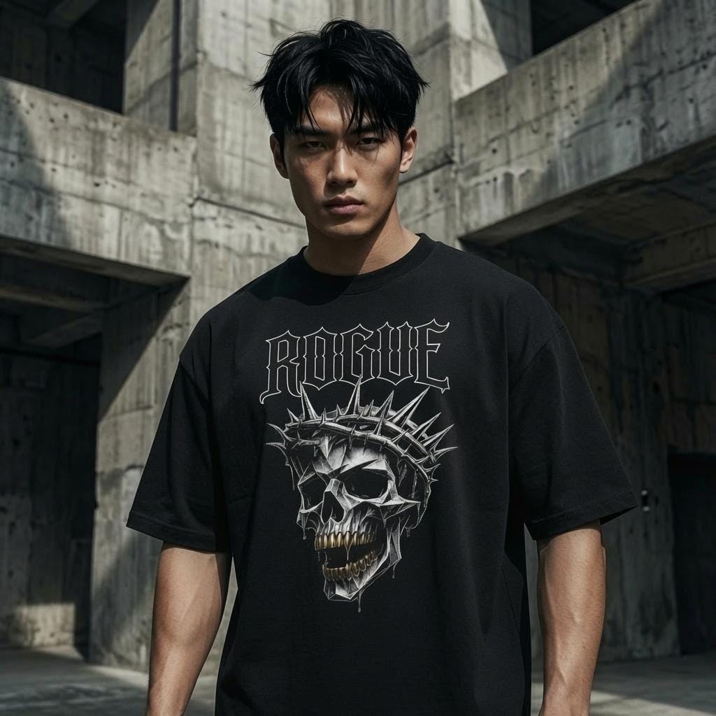 Gothic Skull Shirt, Heavyweight Cotton Graphic Tee, Dark Streetwear, Alternative Fashion, Original Artwork, Streetwear Tee