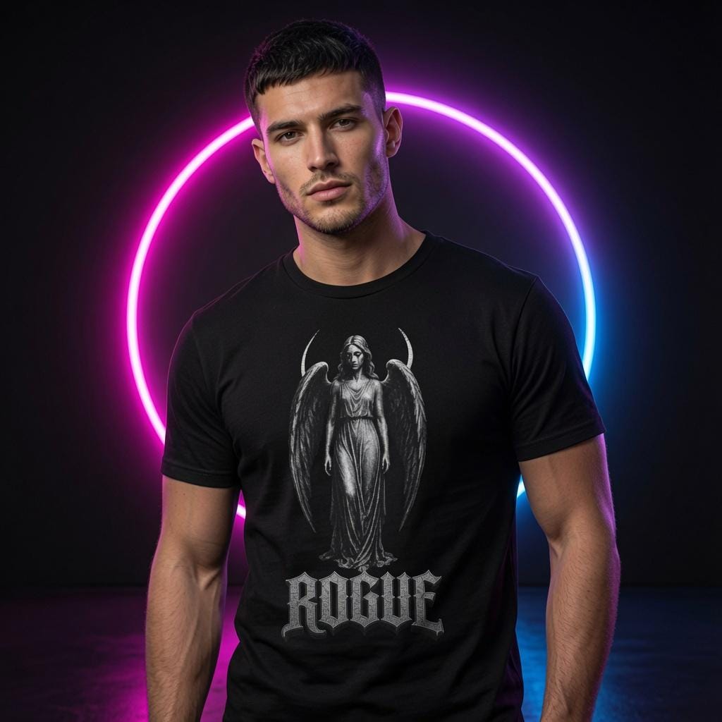 Gothic Angel Shirt, Heavyweight Graphic Tee, Dark Streetwear, Original Angel Artwork, Black Cotton T Shirt, Alternative Fashion