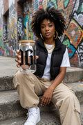 Gothic Glass Coffee Cup, 16oz Iced Coffee Glass, ROGUE Sipper Glass, Bamboo Lid and Straw Option, Alternative Drinkware