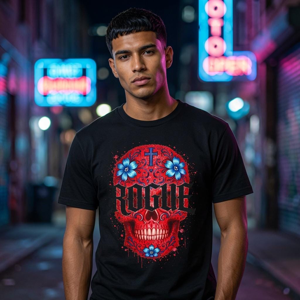 Red Sugar Skull Graphic Tee, Heavyweight Oversized T Shirt, Tattoo Style Streetwear, Premium Cotton Gothic Skull Shirt