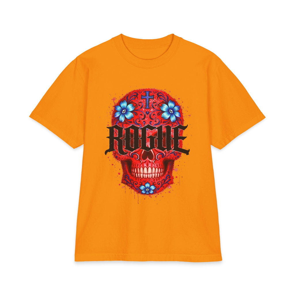 Red Sugar Skull Graphic Tee, Heavyweight Oversized T Shirt, Tattoo Style Streetwear, Premium Cotton Gothic Skull Shirt