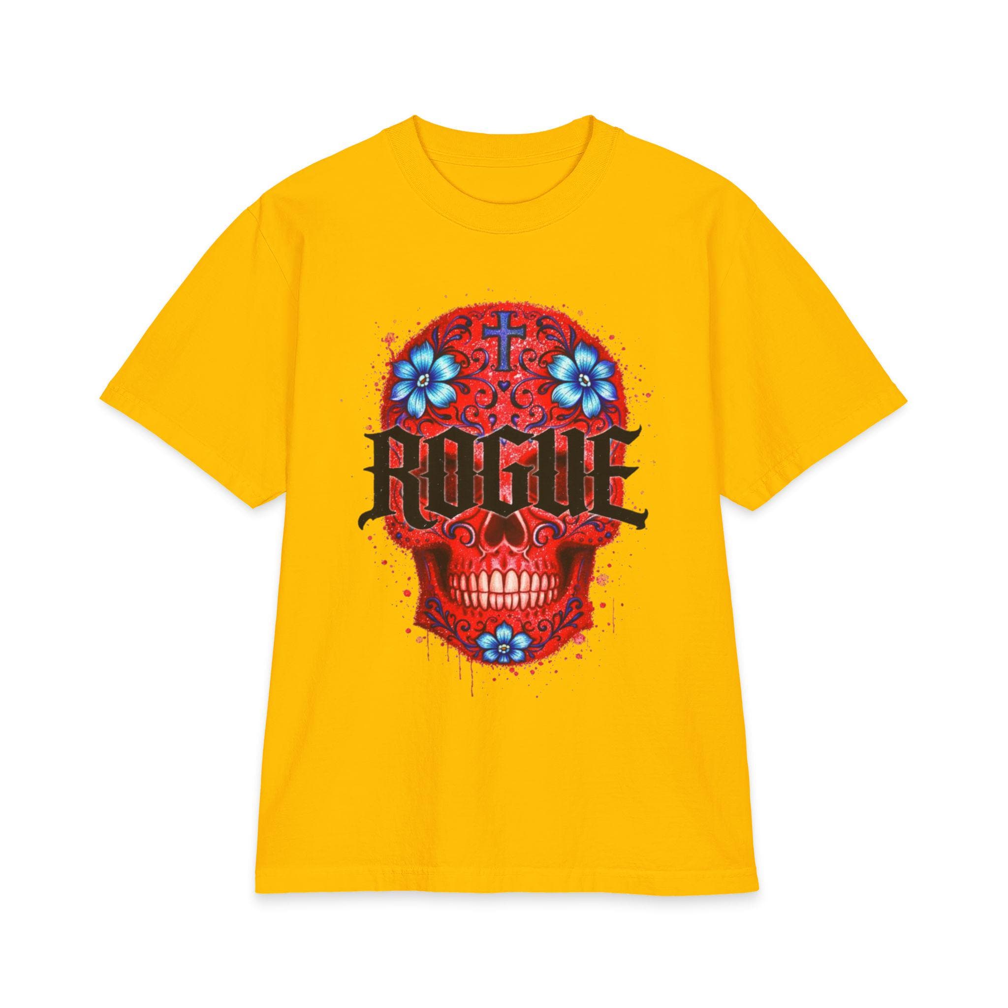 Red Sugar Skull Graphic Tee, Heavyweight Oversized T Shirt, Tattoo Style Streetwear, Premium Cotton Gothic Skull Shirt