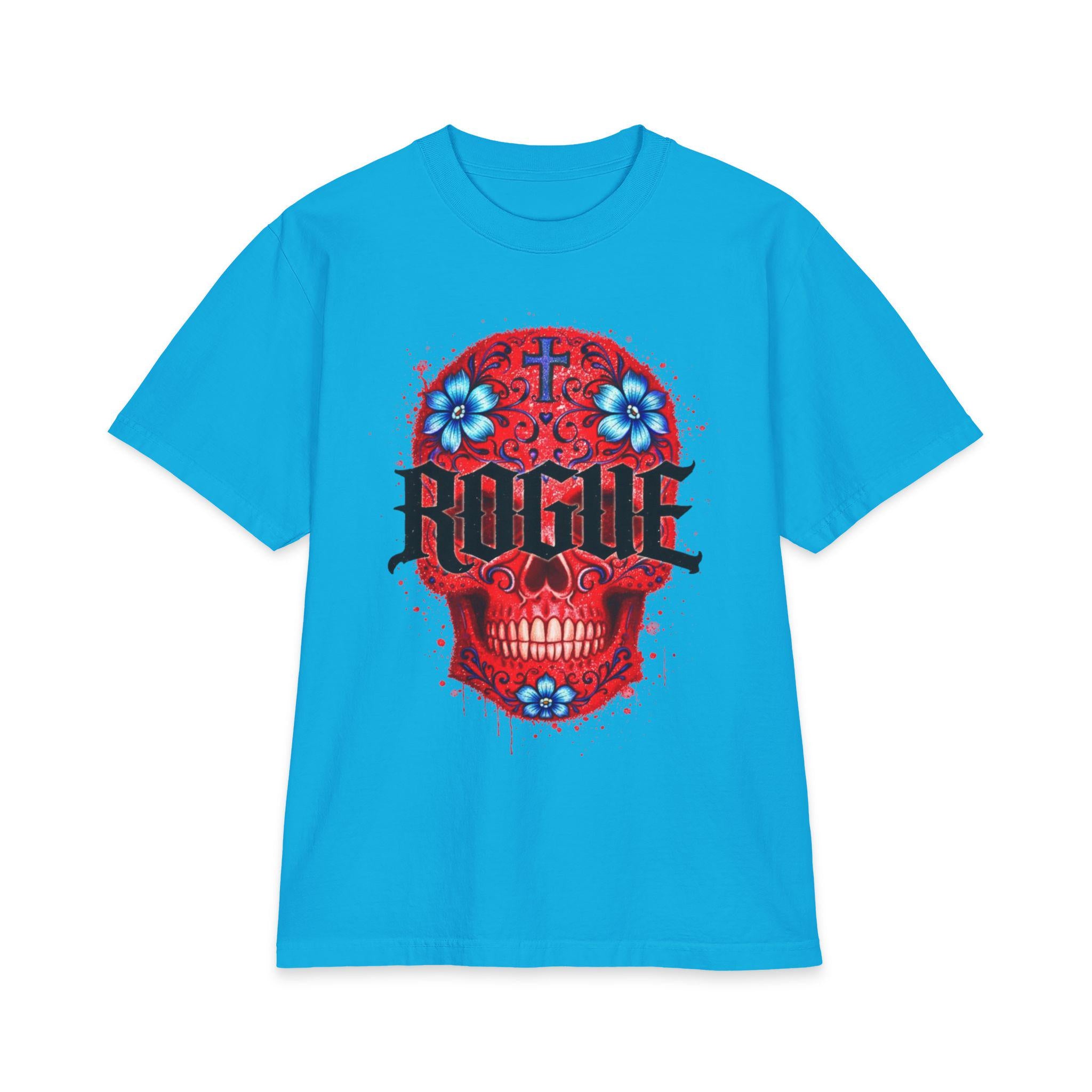 Red Sugar Skull Graphic Tee, Heavyweight Oversized T Shirt, Tattoo Style Streetwear, Premium Cotton Gothic Skull Shirt