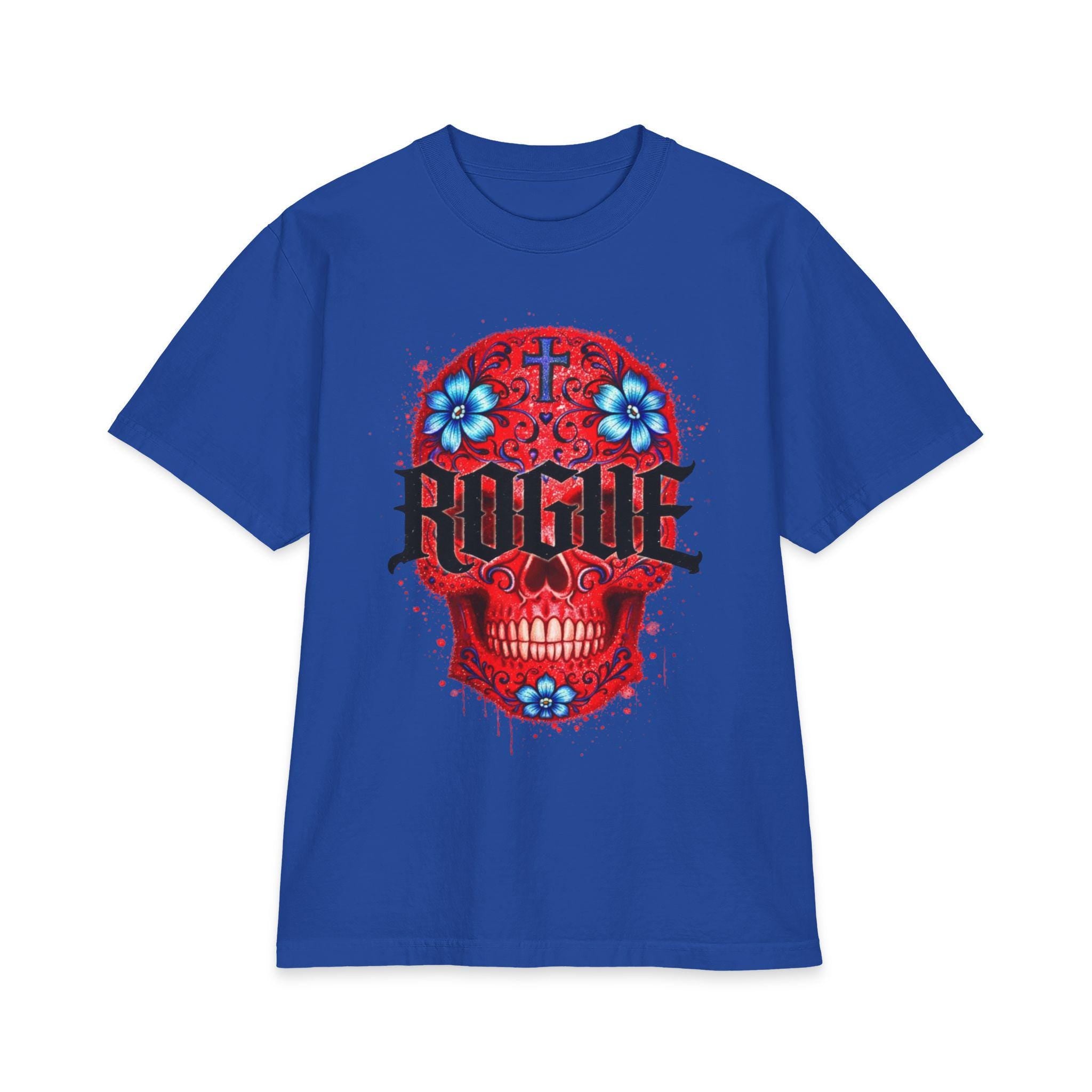 Red Sugar Skull Graphic Tee, Heavyweight Oversized T Shirt, Tattoo Style Streetwear, Premium Cotton Gothic Skull Shirt